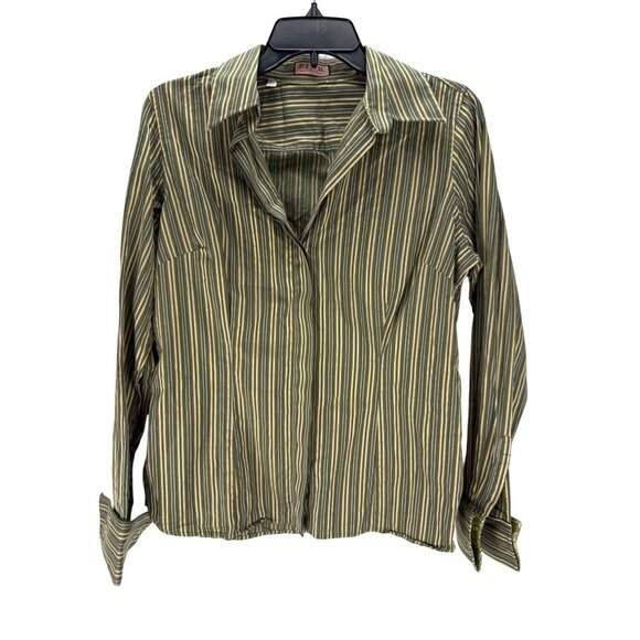 Thomas Pink Green Stripe Button Down Shirt Women’s Size 10 Casual Streetwear - Picture 1 of 7